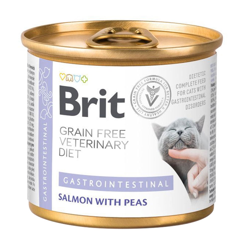 Вологий корм для котів Brit Grain Free Veterinary Diets Cat Gastrointestinal при проблемах з травленням, з лососем та зеленим горошком, 200 г
